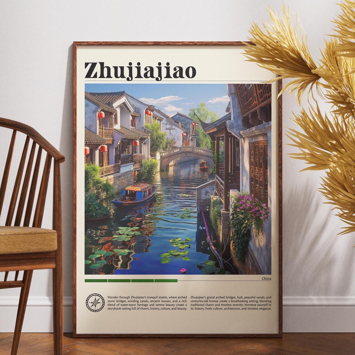 Zhujiajiao China Travel Poster Ancient Water Town Canal Scene Decor