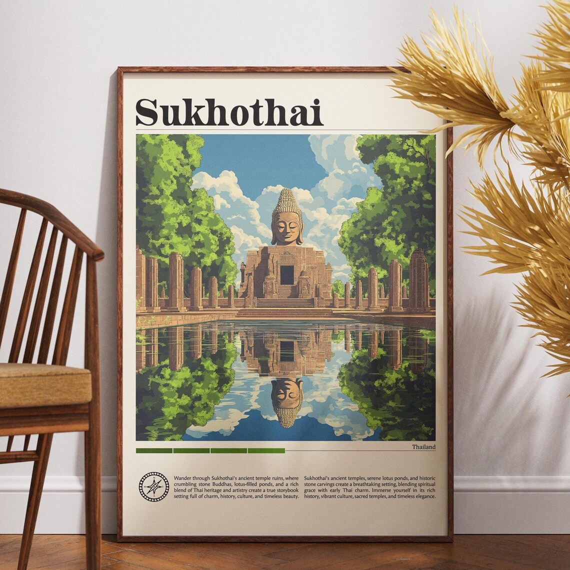 Sukhothai Thailand Poster Ancient Buddha Temple Reflection Travel Art