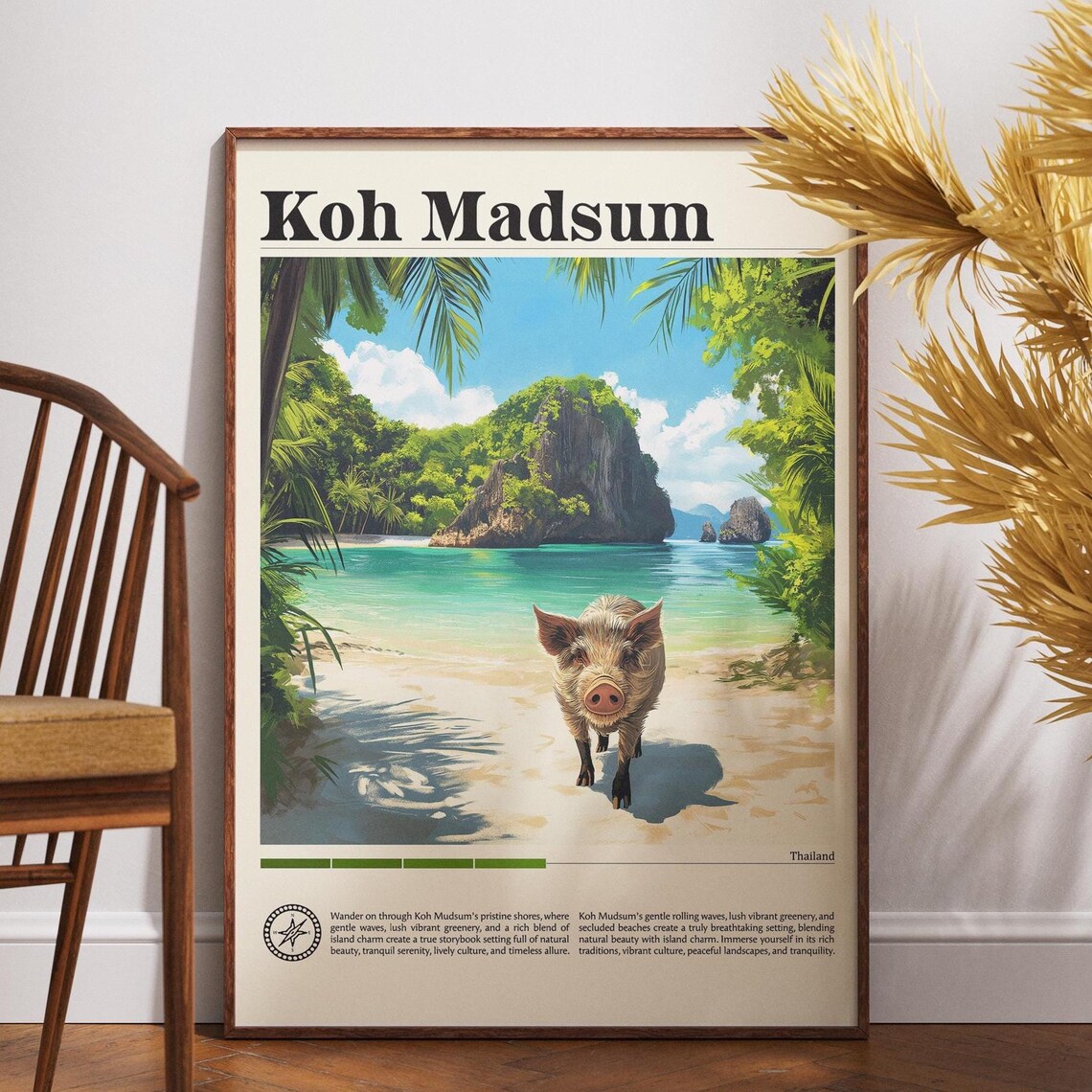 Koh Madsum Pig Island Thailand Poster Cute Pig Beach Tropical Art