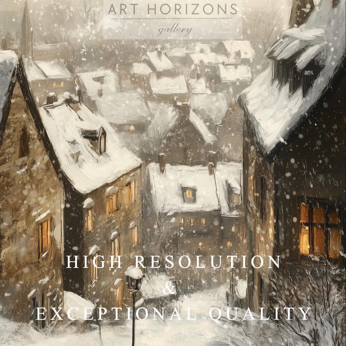 Snowy Street Of An Old Village Art Vintage Style Oil Painting Antique Winter Wall Art Rustic Cottagecore Holiday Decor Art A186 - Image 3