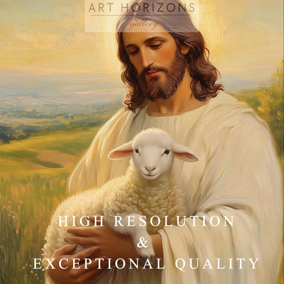 Jesus Good Shepherd Holding Lamb Golden Field Easter Christian Art Poster - Image 3