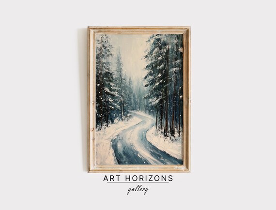 Snowy Road Print Moody Landscape Wall Art Winter Scene Art Vintage Style Painting Artwork Cottagecore Decor Home A151