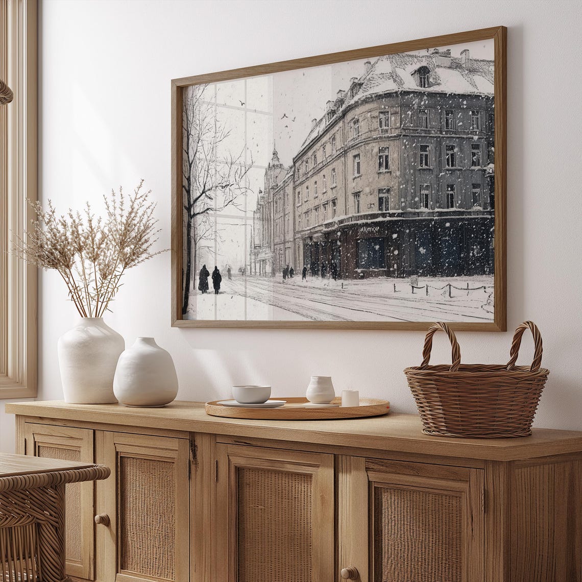Vintage European Town Christmas Wall Art Moody Winter Village Print Farmhouse Decor Christmas Painting A205 - Image 4