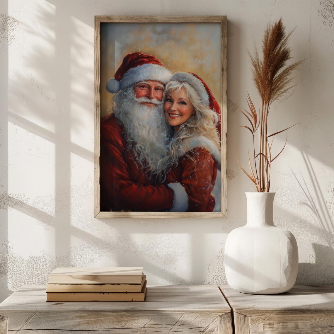 Mr And Mrs Claus Cozy Portrait Vintage Christmas Oil Painting Print - Image 2