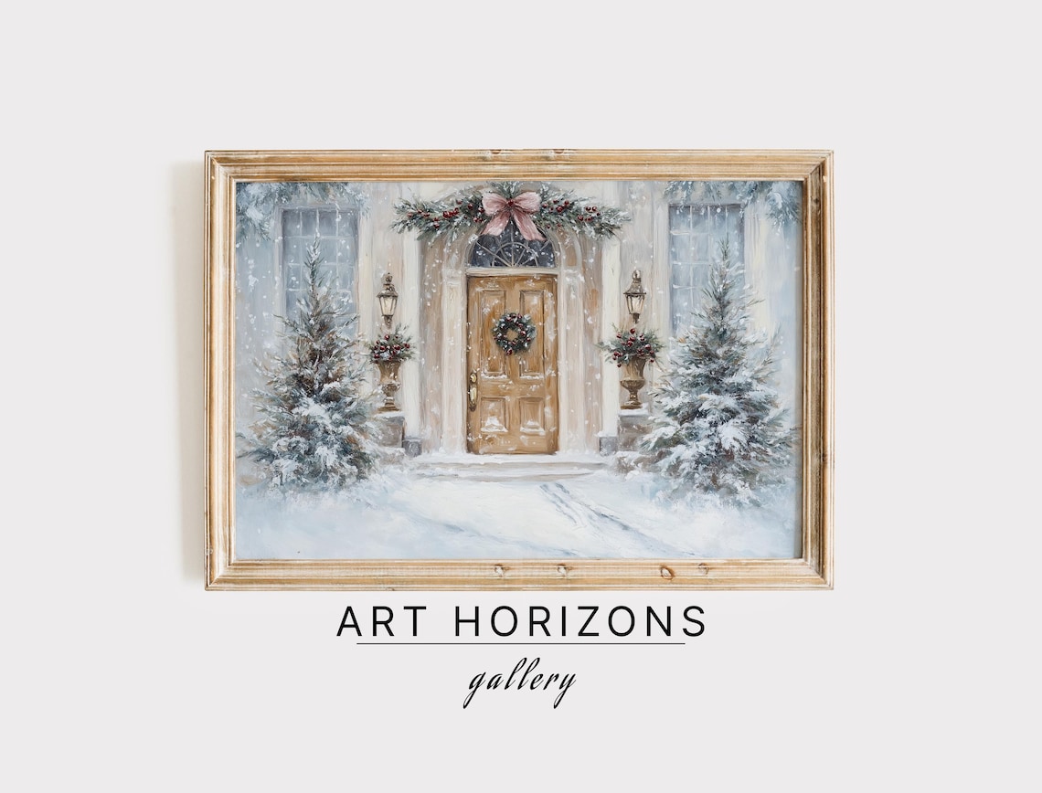 Christmas Front Door Wreath Snow Cozy Holiday Entrance Wall Art Print
