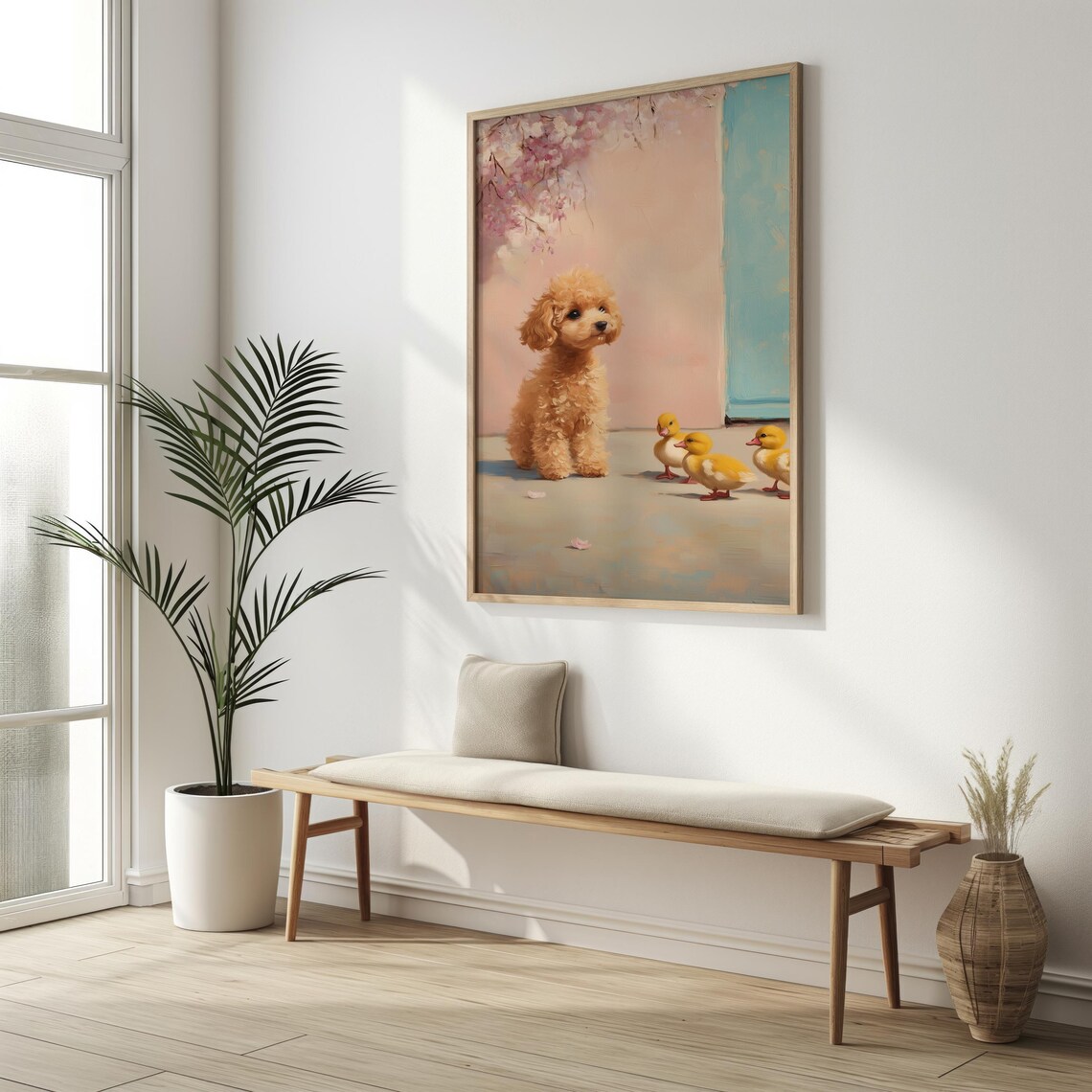 Pastel Puppy Dog And Ducks Country Scenery Art Print - Image 2