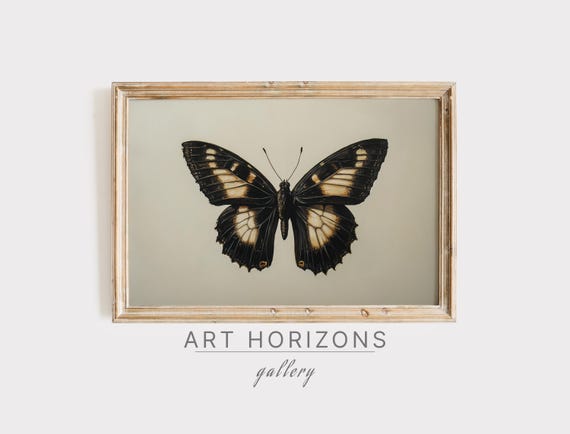 Vintage Dark Butterfly Print Home Decor Wall Art Rustic Decor Neutral Moody Insect Animal Painting A406