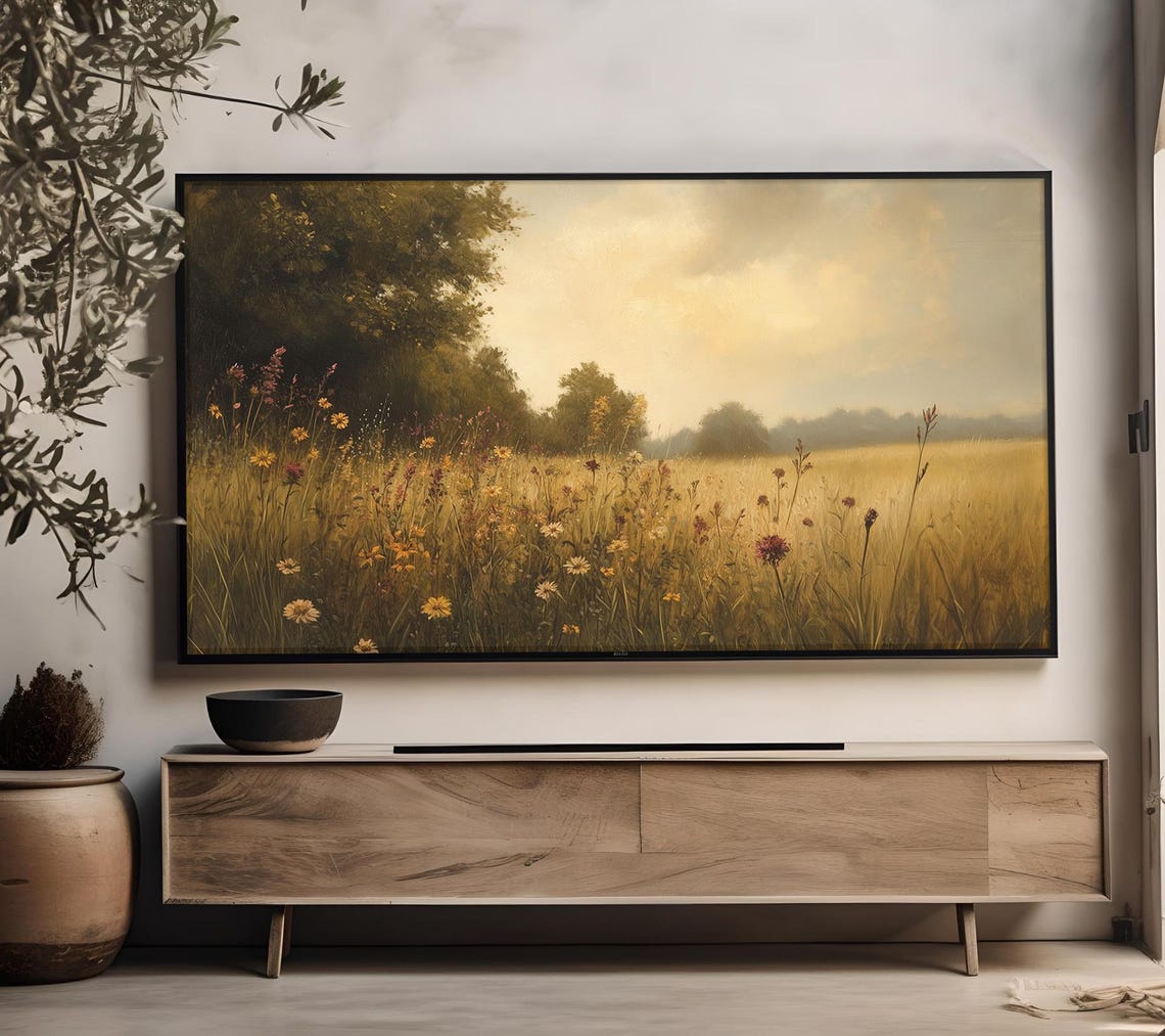 Golden Hour Summer Meadow Wildflowers Warm Vintage Landscape Poster - Image 5