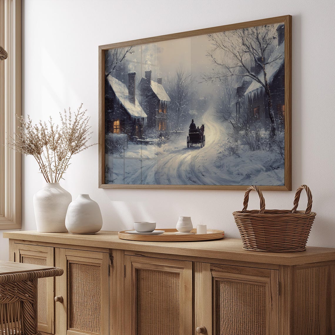 Country Winter Sleigh Ride Oil Painting Wall Art Vintage Holiday Farmhouse Art Victorian Artwork Winter Village Wall Art A193 - Image 4