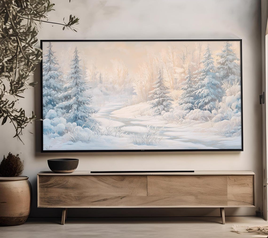 Snowy Pine Forest Winter Morning Vintage Oil Painting Landscape Poster - Image 4