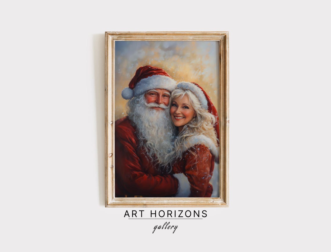 Mr And Mrs Claus Cozy Portrait Vintage Christmas Oil Painting Print