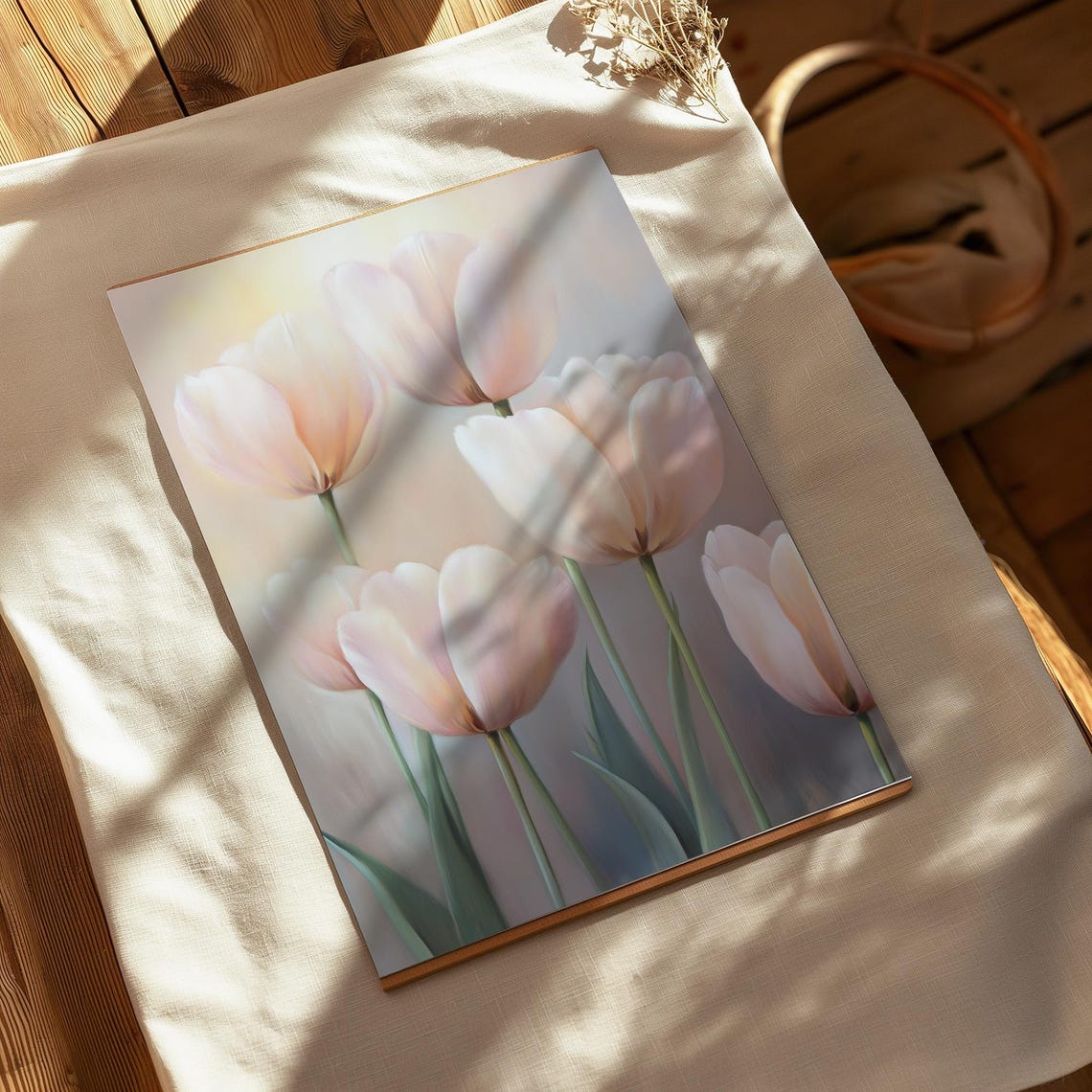 Tall Cream Tulips Glowing In Warm Light Elegant Floral Poster - Image 2