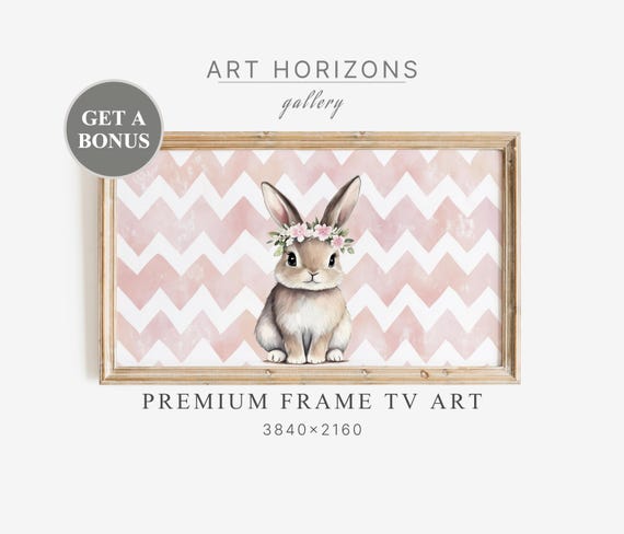 Cute Spring Bunny Rabbit Frame Tv Art Easter Pastel Pink Decor Vintage Farmhouse Nursery Flowers Kids Room Paint Tv114