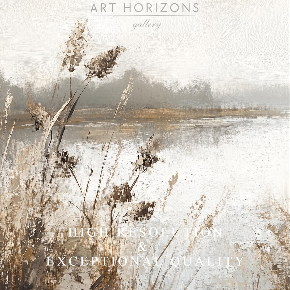 Misty Reeds Lakeshore Beige Abstract Vintage Neutral Landscape Poster - Image 3