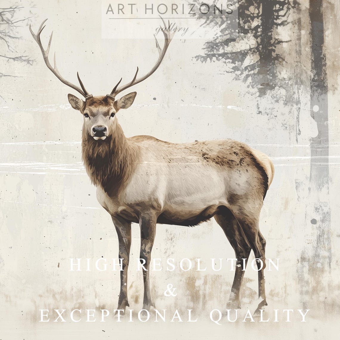 Majestic Stag In Misty Neutral Forest Vintage Wildlife Art Poster - Image 3