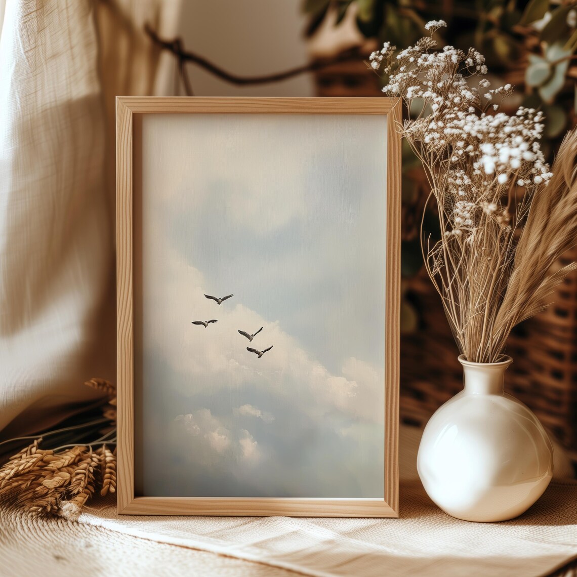 Vintage Birds In Flight Oil Painting Art Print - Image 4