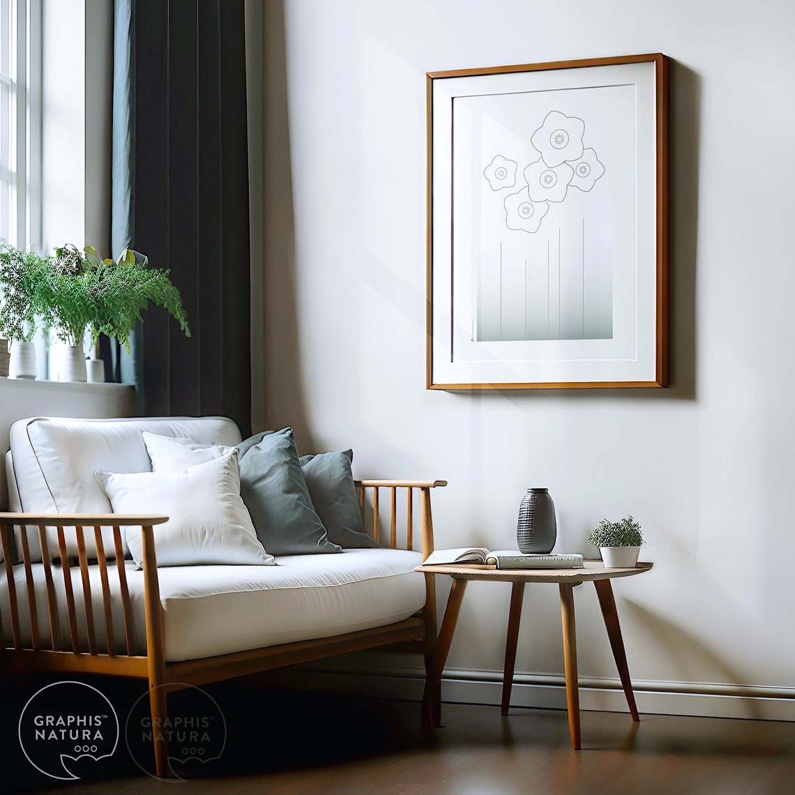 Blue Gray Line Wildflowers Poster Minimalist Botanical Sketch - Image 5