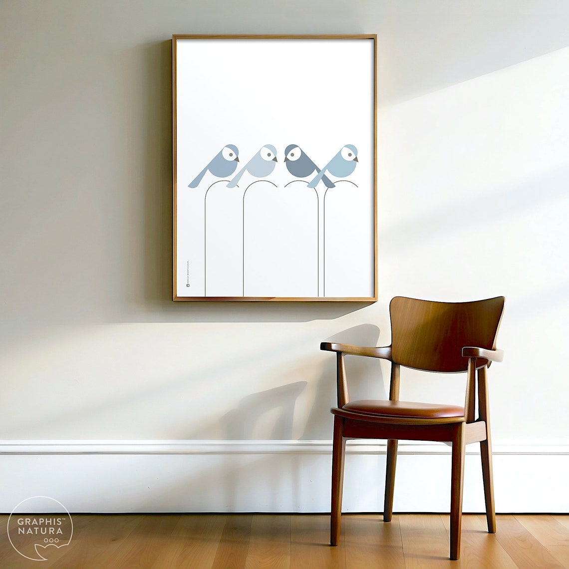 Blue Bird Quintet Poster Minimalist Perched Birds Modern Artwork - Image 4