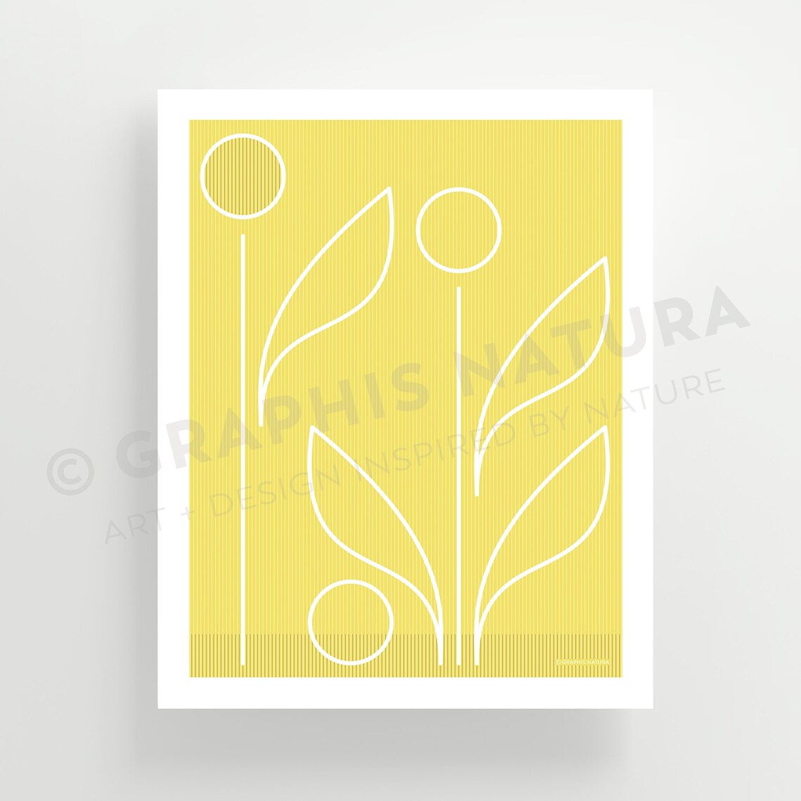 Mustard Yellow Botanical Line Poster White Floral Minimal Art - Image 3