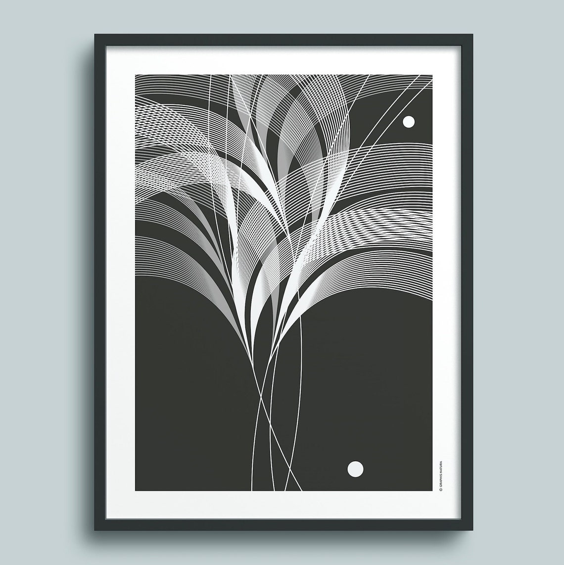 White Palm Frond Line Art on Charcoal Modern Botanical Poster - Image 4