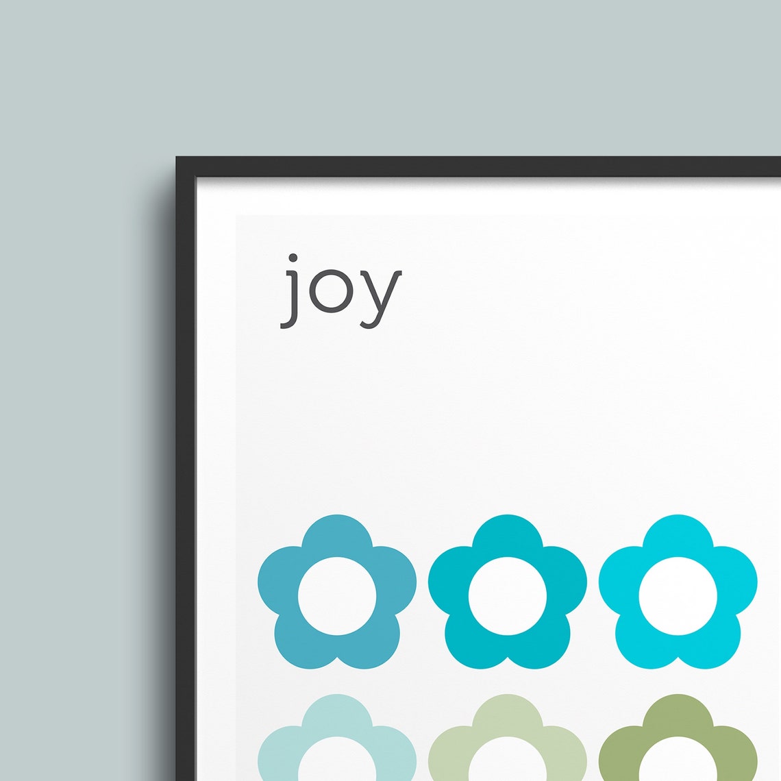 Joy Retro Flower Grid Poster Cool Blue Green Typographic Art - Image 4