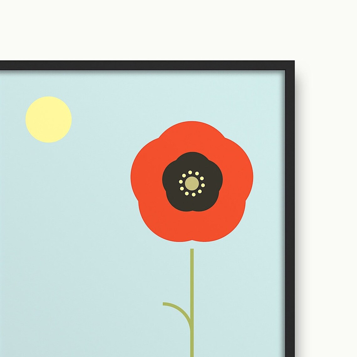 Single Tall Red Poppy Wildflower on Sky Blue Botanical Art Poster - Image 2