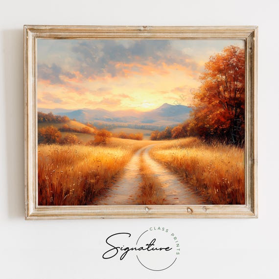 Fall Country Road To Distant Hills Rustic Autumn Landscape Winding Road Earthy Country Decor Moody Farmhouse Wall Art 1924