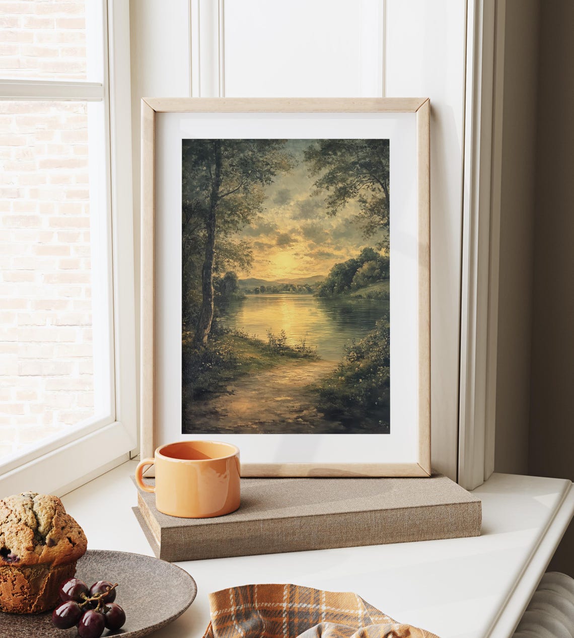 Golden Light On A Peaceful River Serene Rustic Landscape Art Cottagecore Nature Wall Decor Earthy Painting 2979 - Image 6