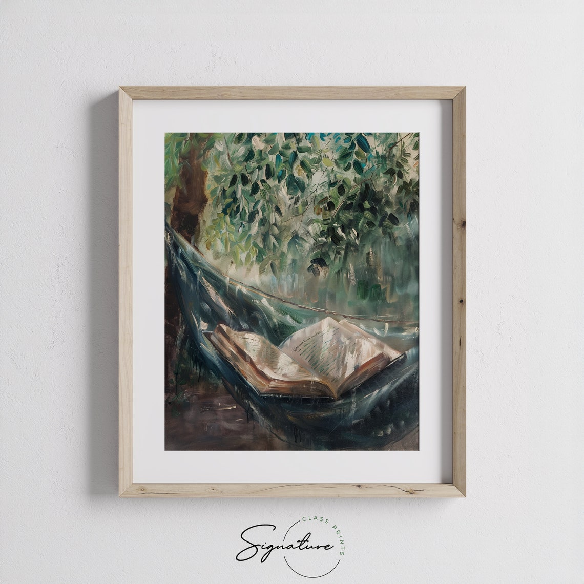 Open Book Resting In Hammock Under Green Leaves Reading Poster - Image 3