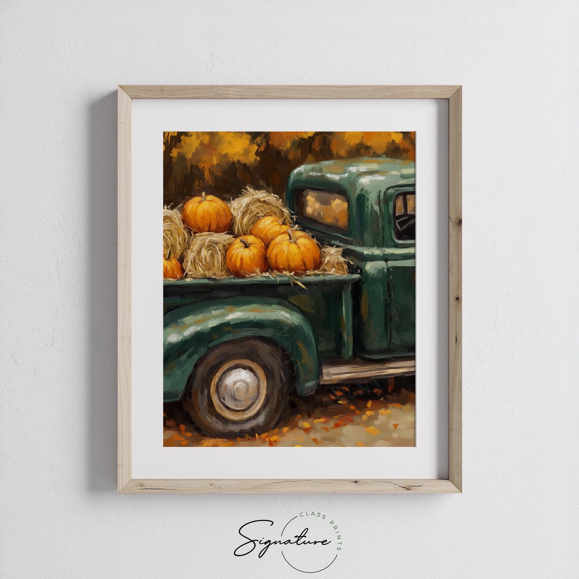 Vintage Green Pickup Truck Loaded With Pumpkins And Hay Poster - Image 3