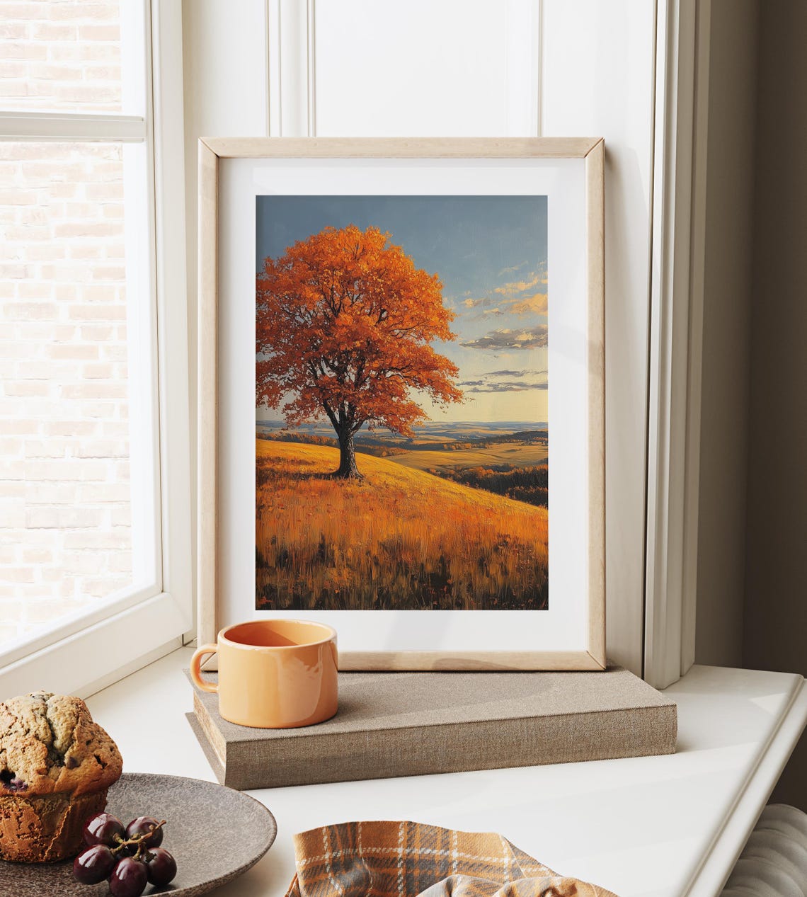 Lone Orange Tree Golden Meadow Autumn Horizon Pastoral Poster - Image 6