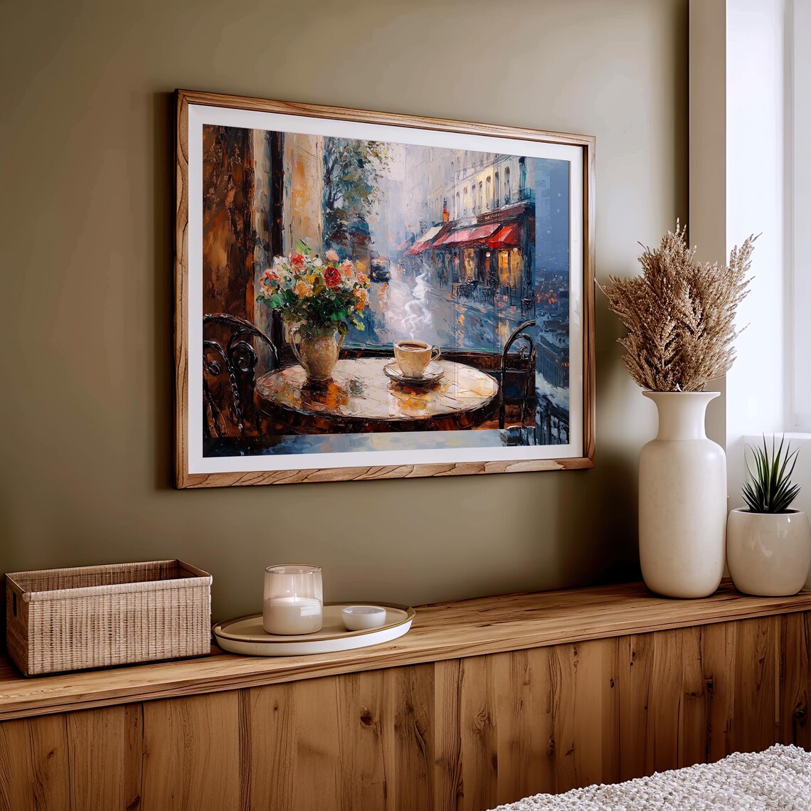 Parisian Cafe Window Coffee Flowers Rainy Street Vintage Travel Poster - Image 5