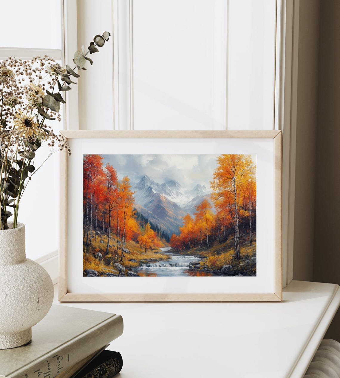 Autumn Mountain River Painting Snowy Peaks Colorful Fall Trees Poster - Image 6