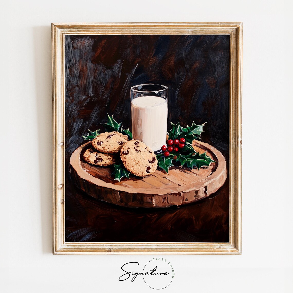 Milk And Cookies For Santa On Wooden Board Holiday Painting Poster