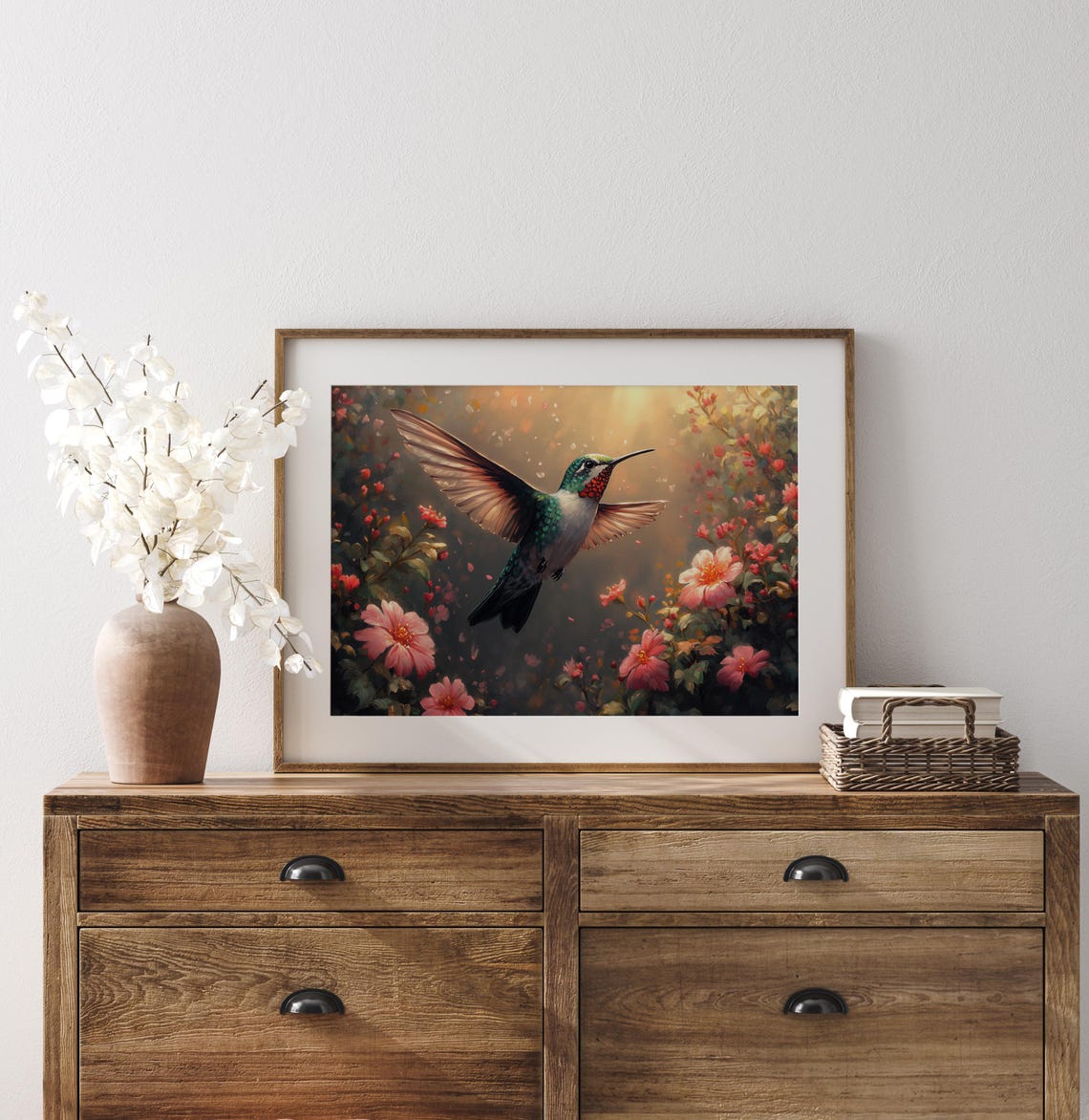 Ruby Throated Hummingbird In Blooming Garden Golden Light Poster - Image 2