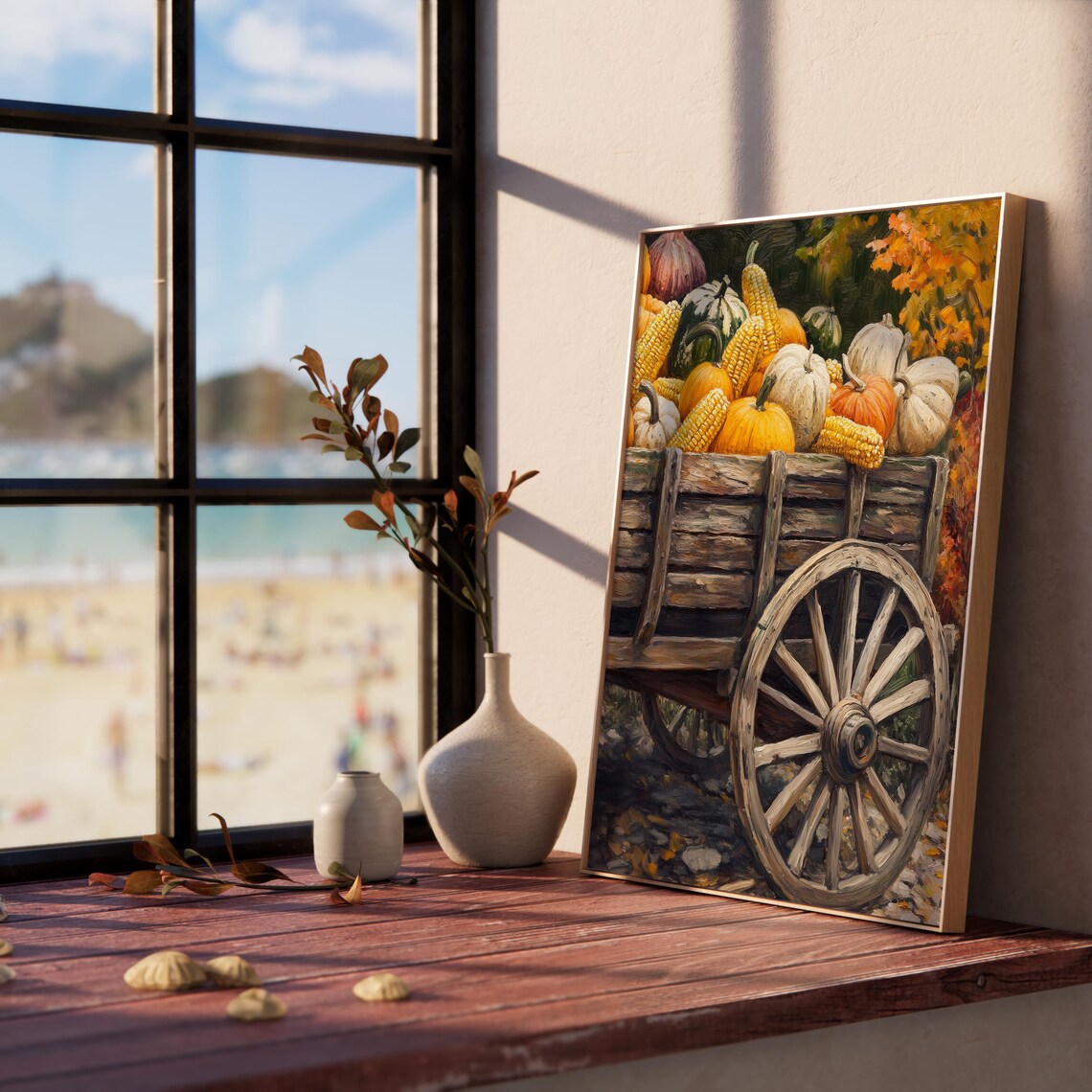 Old Farm Wagon Heaped with Pumpkins Corn and Gourds Harvest Poster - Image 5