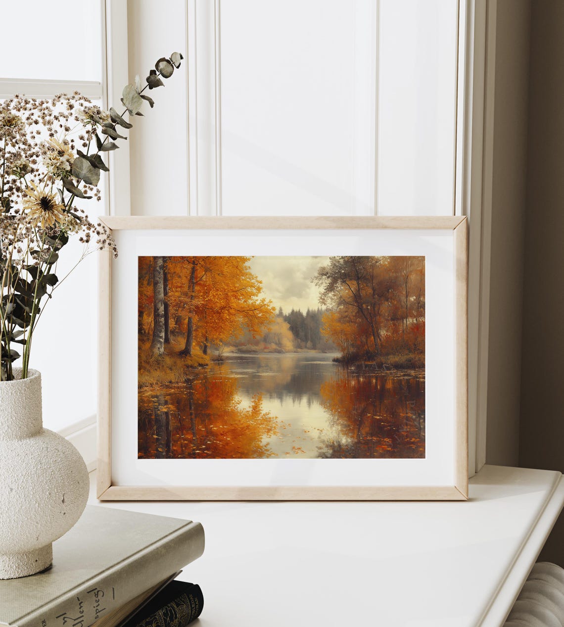 Burning Orange Trees Reflected in a Still Autumn River Poster - Image 6