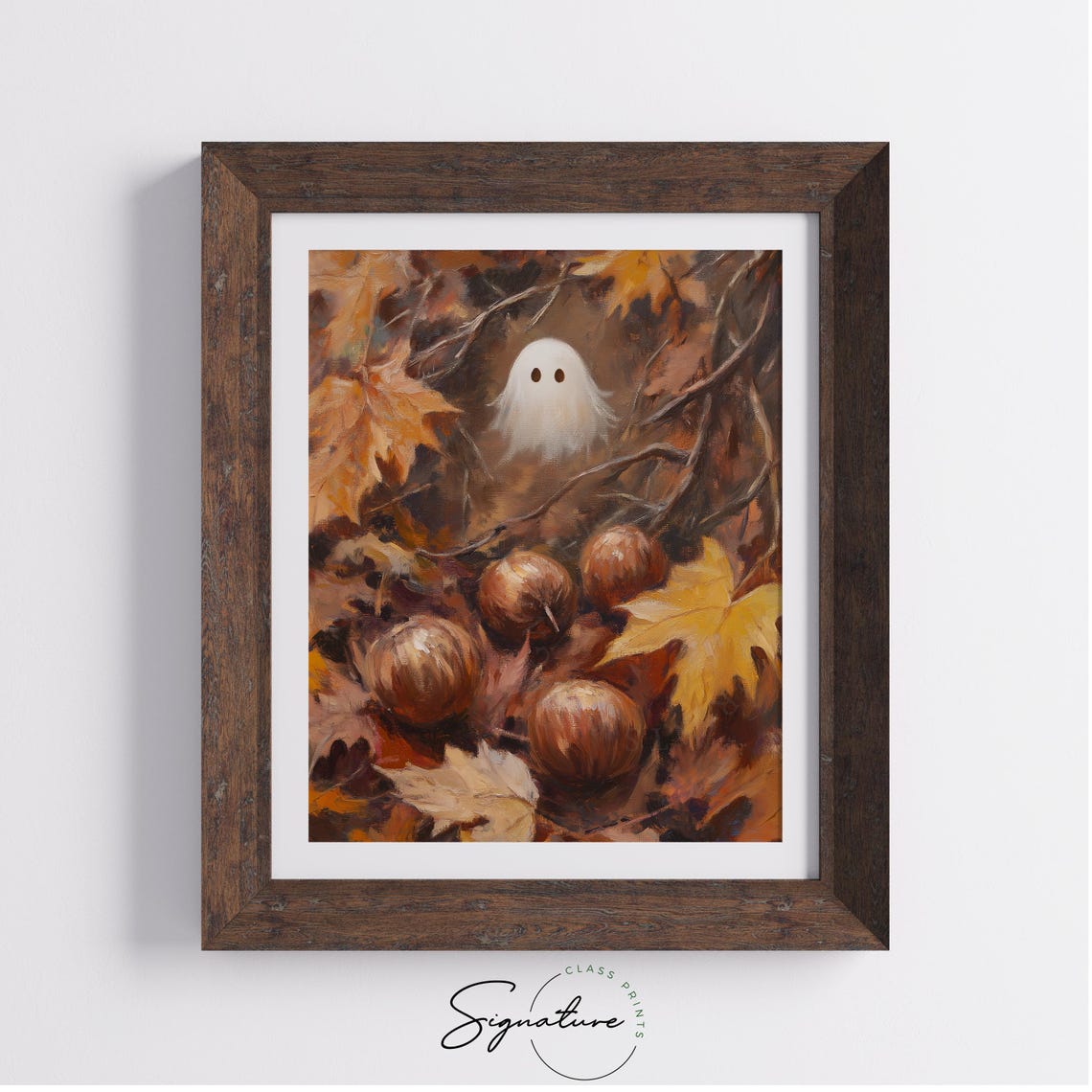 Little Ghost Peeking Through Autumn Leaves and Chestnuts Poster - Image 4
