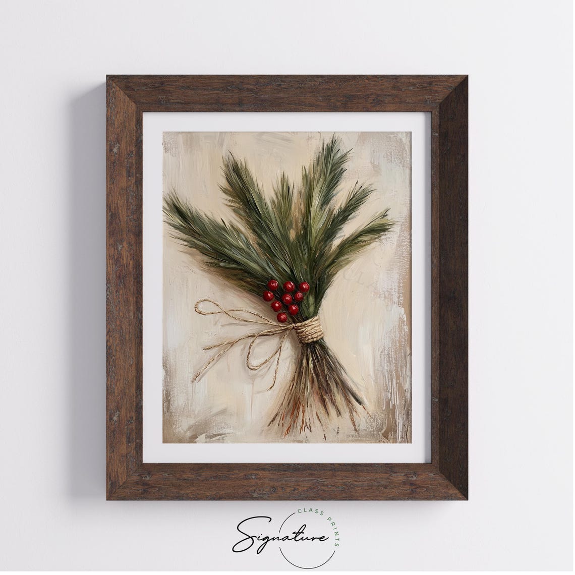 Rustic Pine Branch Bouquet with Red Berries Tied with Twine Poster - Image 3