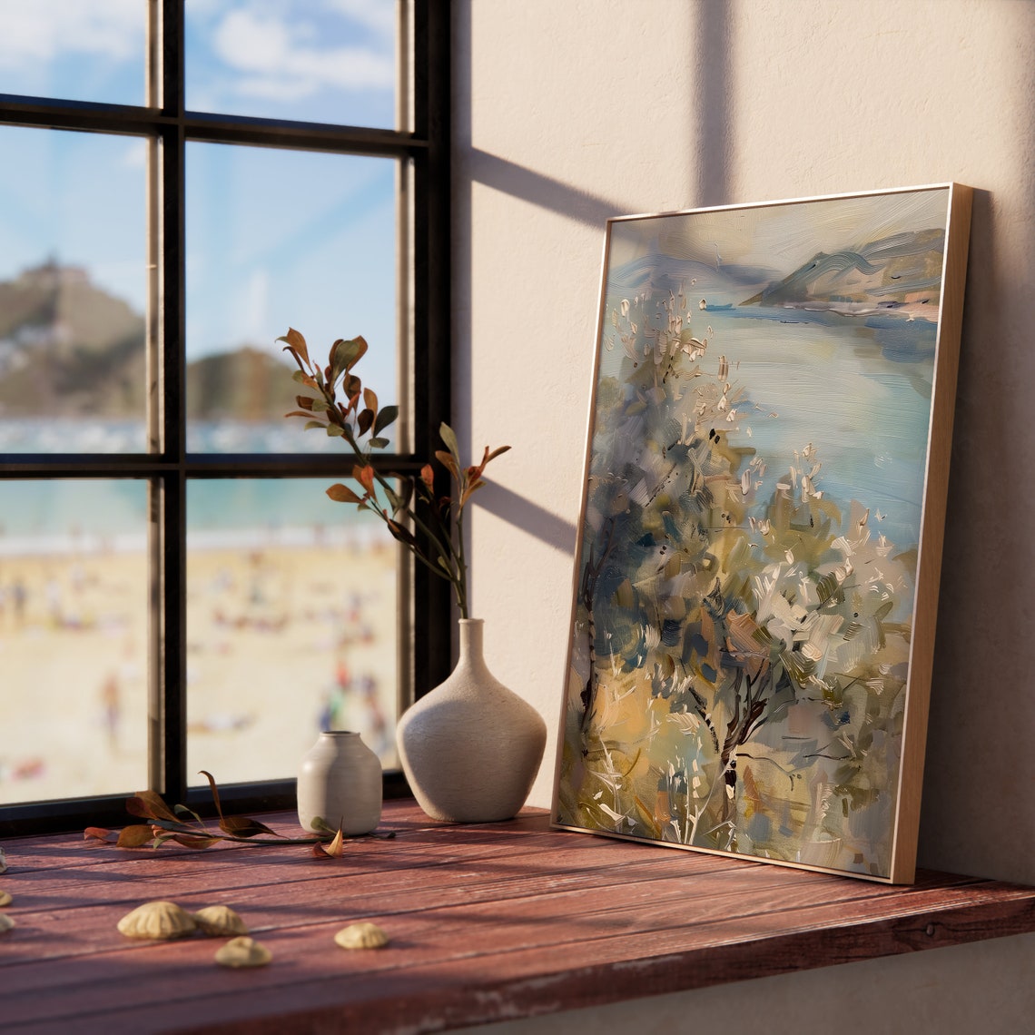 Hillside Olive Grove Overlooking Serene Blue Seascape Poster - Image 5