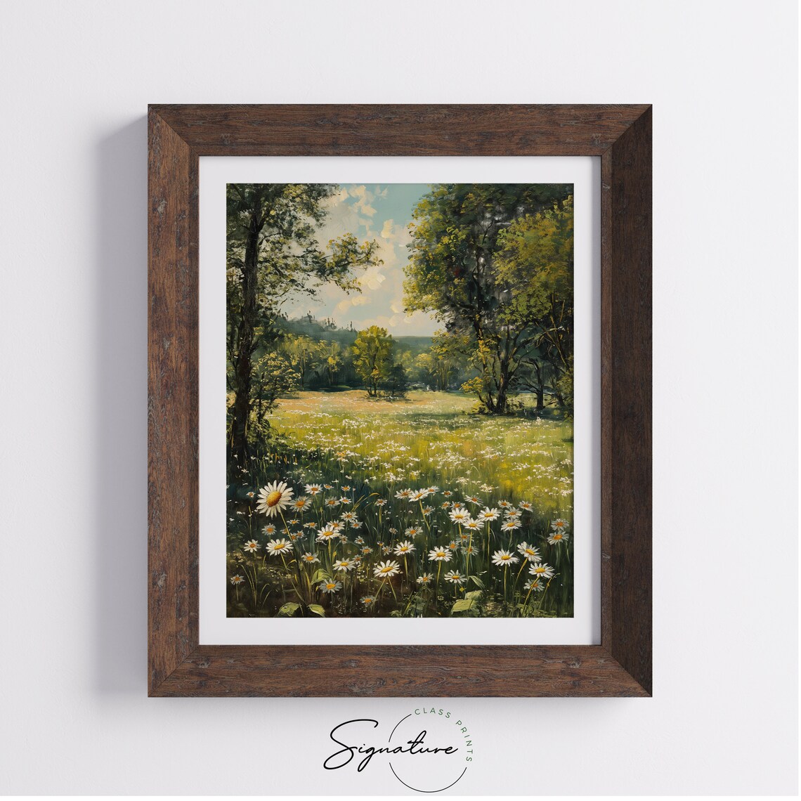 Daisy Meadow Woodland Edge White Flowers Sunny Clearing Nature Oil Poster - Image 4