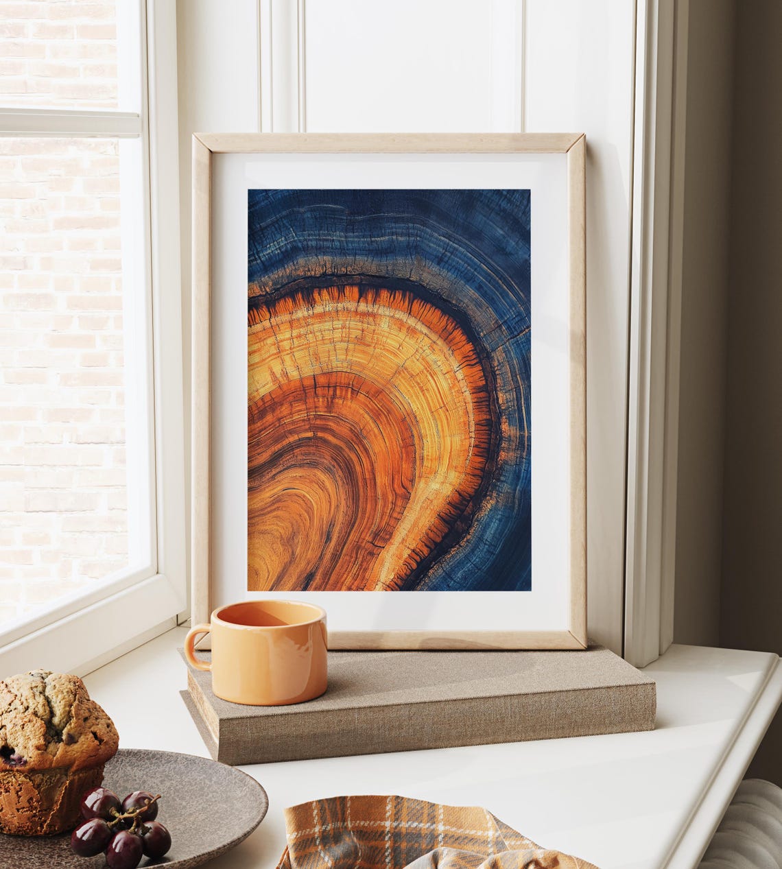 Abstract Tree Ring Cross Section Blue Amber Wood Grain Wall Art - Image 4