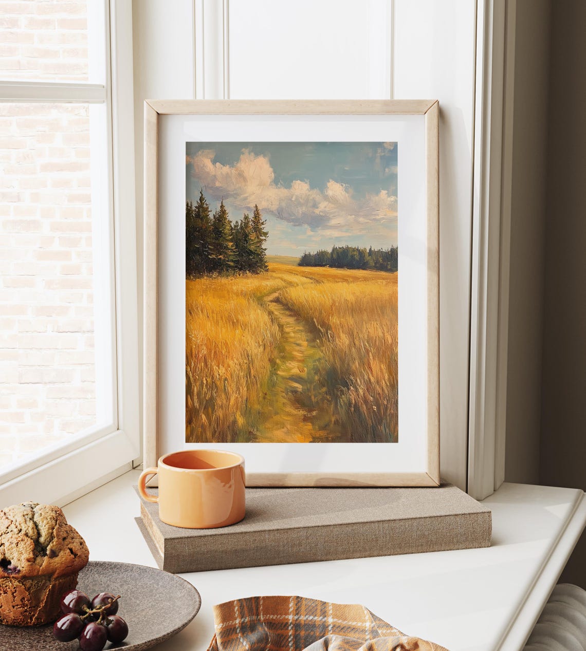 Broad Golden Meadow Path Under Evening Sky With Pines Landscape Poster - Image 6