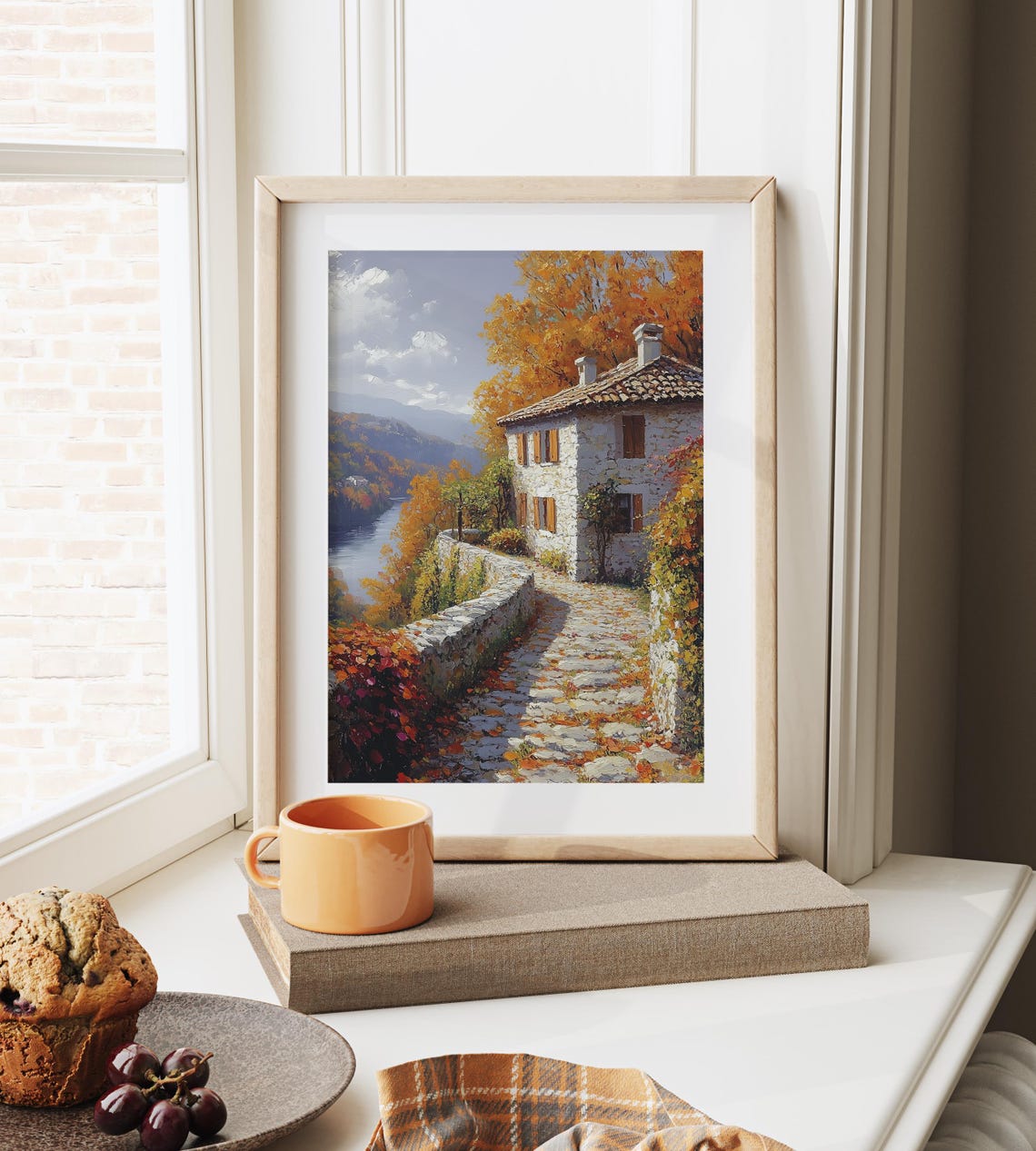 Old Stone Villa Overlooking River Autumn Valley Landscape Print - Image 6