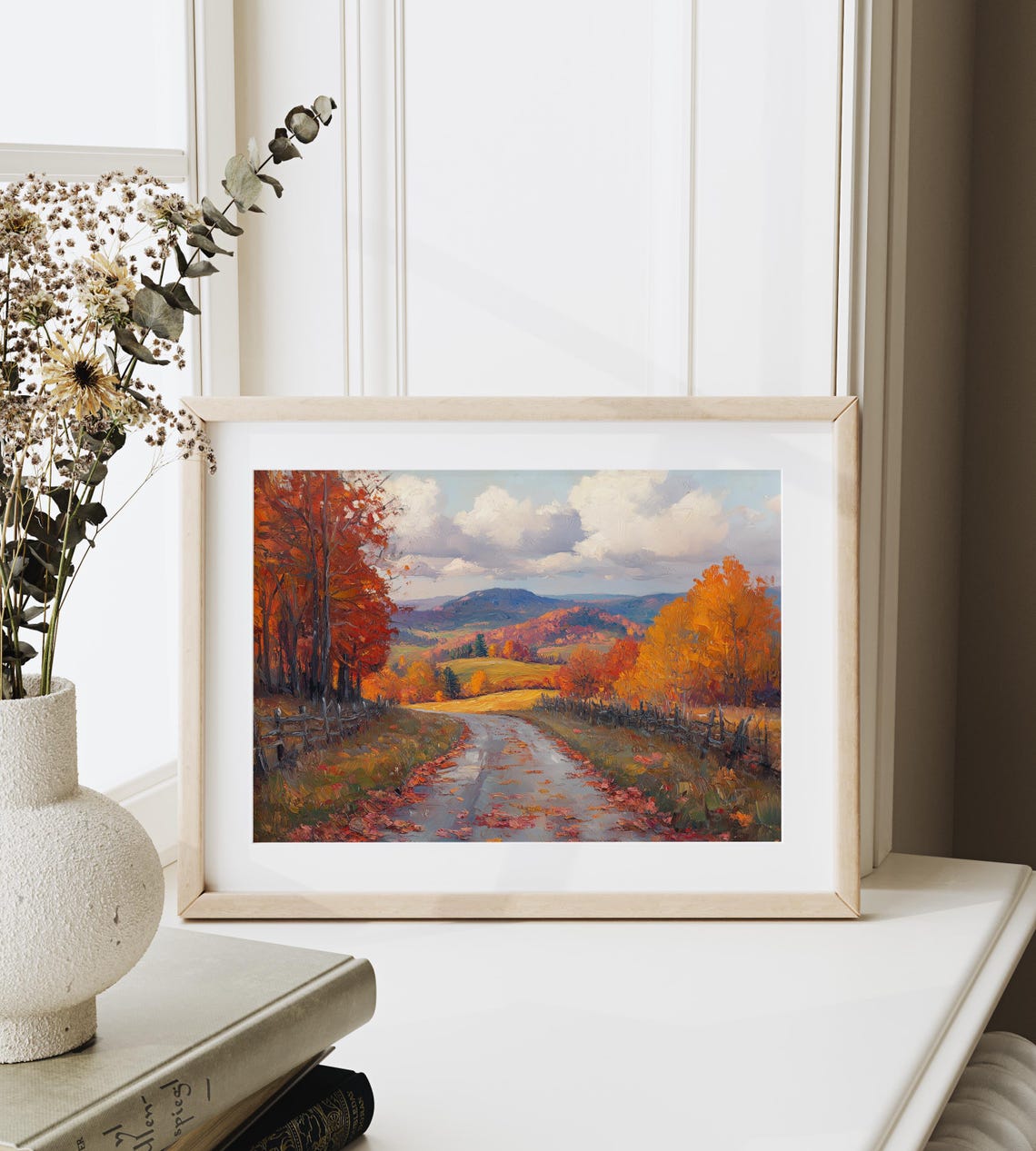 Autumn Lane Red Maples Fallen Leaves Rustic Fences Valley View Poster - Image 6