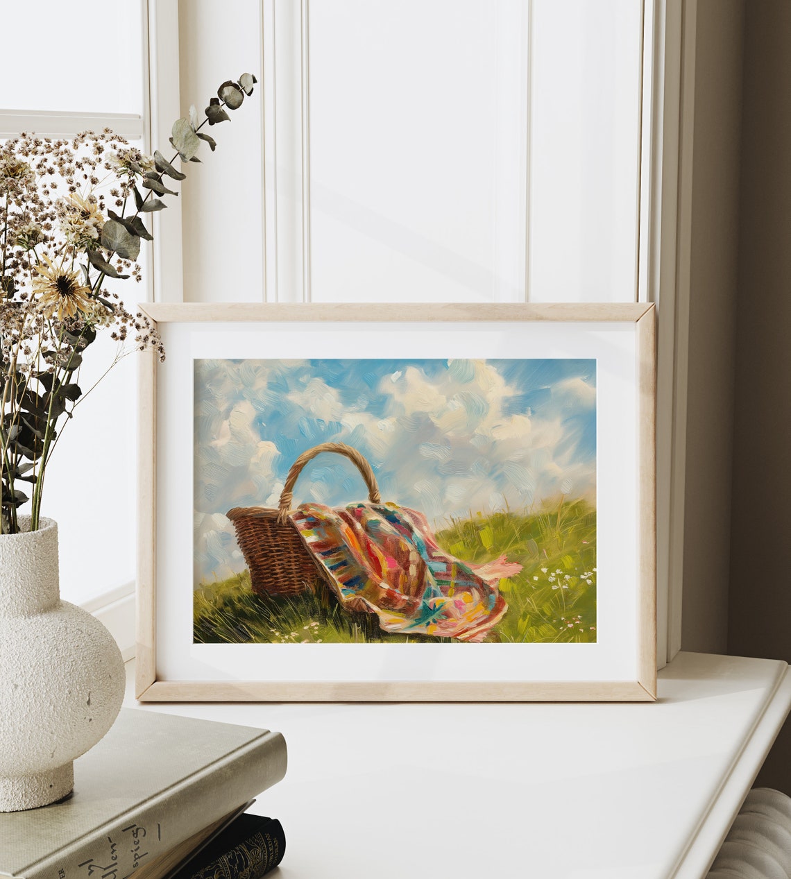 Picnic Basket With Colorful Blanket Sunny Hill Summer Poster - Image 6