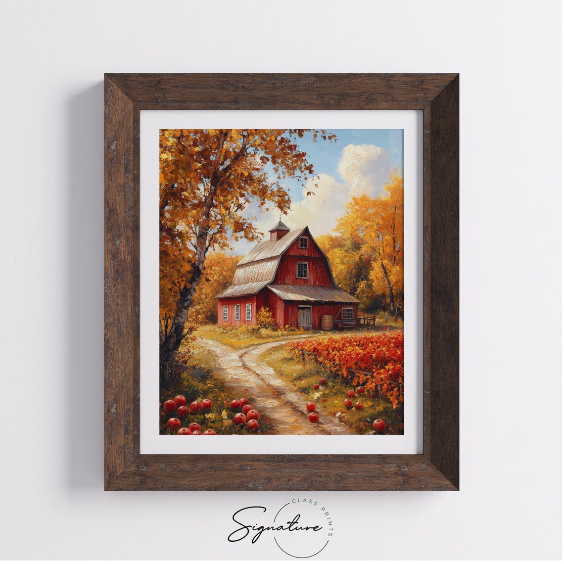 Red Barn With Apple Orchard Path Golden Fall Trees Farm Scene Poster - Image 4