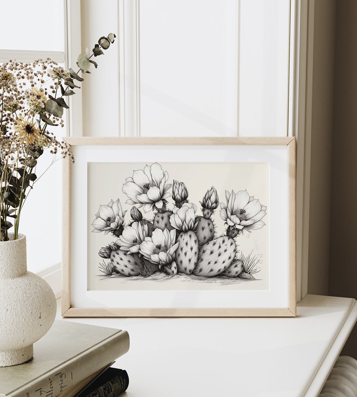 Prickly Pear Cactus In Bloom Desert Botanical Sketch Art Poster - Image 6