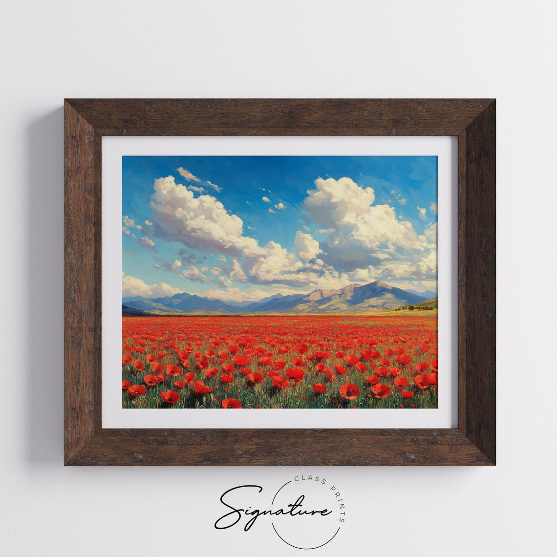 Endless Red Poppy Field Blue Mountains Big Sky Summer Poster - Image 5