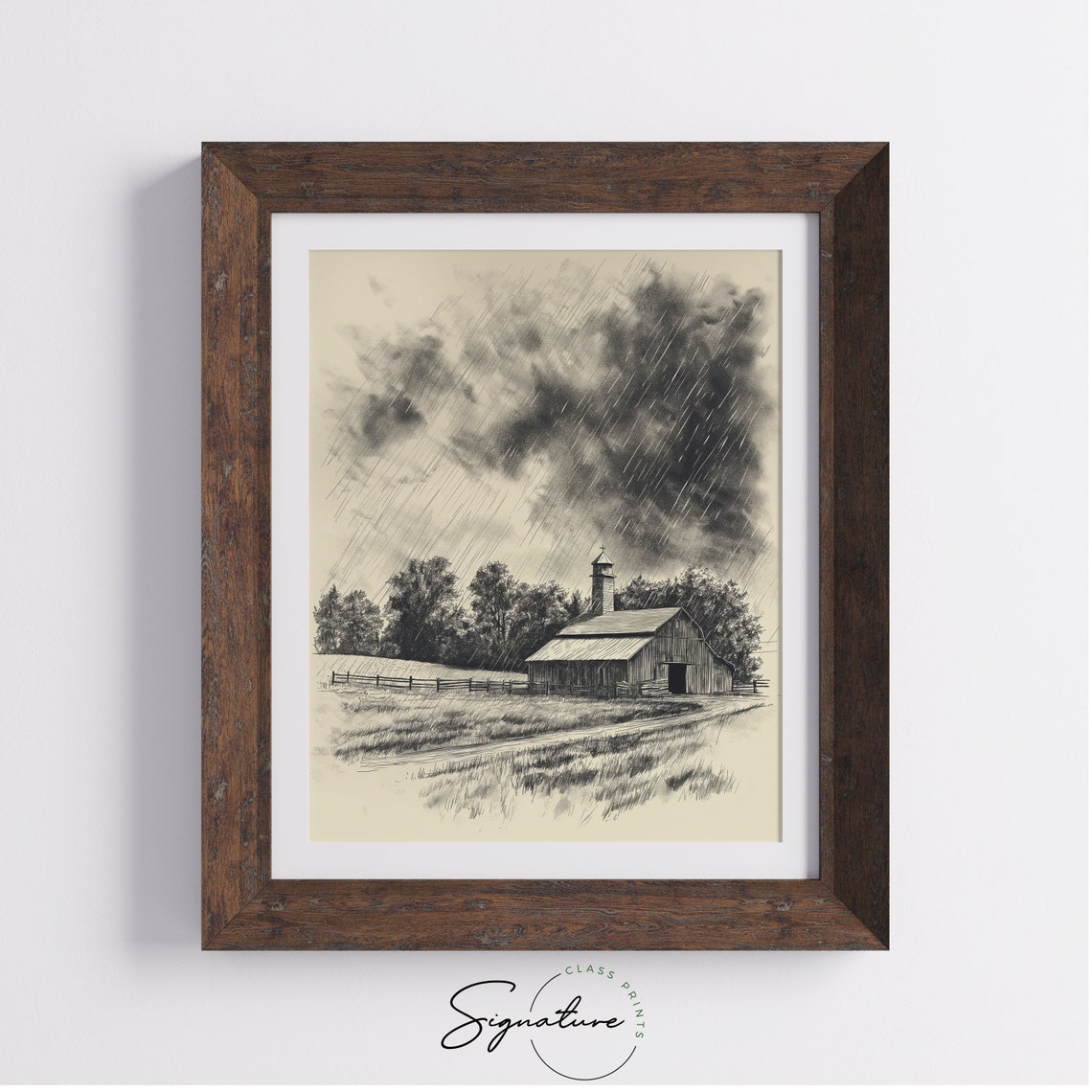 Storm Clouds Over Barn In Rain Vintage Farm Sketch Poster Art - Image 4